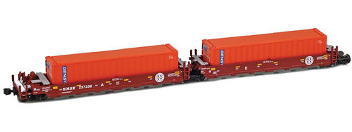 Gunderson MAXI-I articulated cars BNSF herald #237438 w/5 x GENSTAR containers